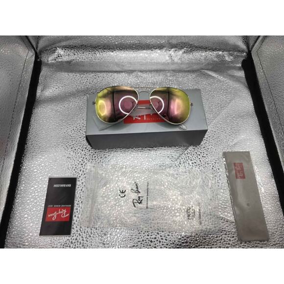 Ray-Ban RB3026 Aviator Pink Mirror Flash Sunglasses Gold Frame 58mm Italy main image 7